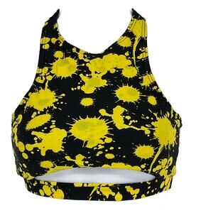 Tankini Swimsuit Top Only in Black with Yellow Paint Splatter Size XS